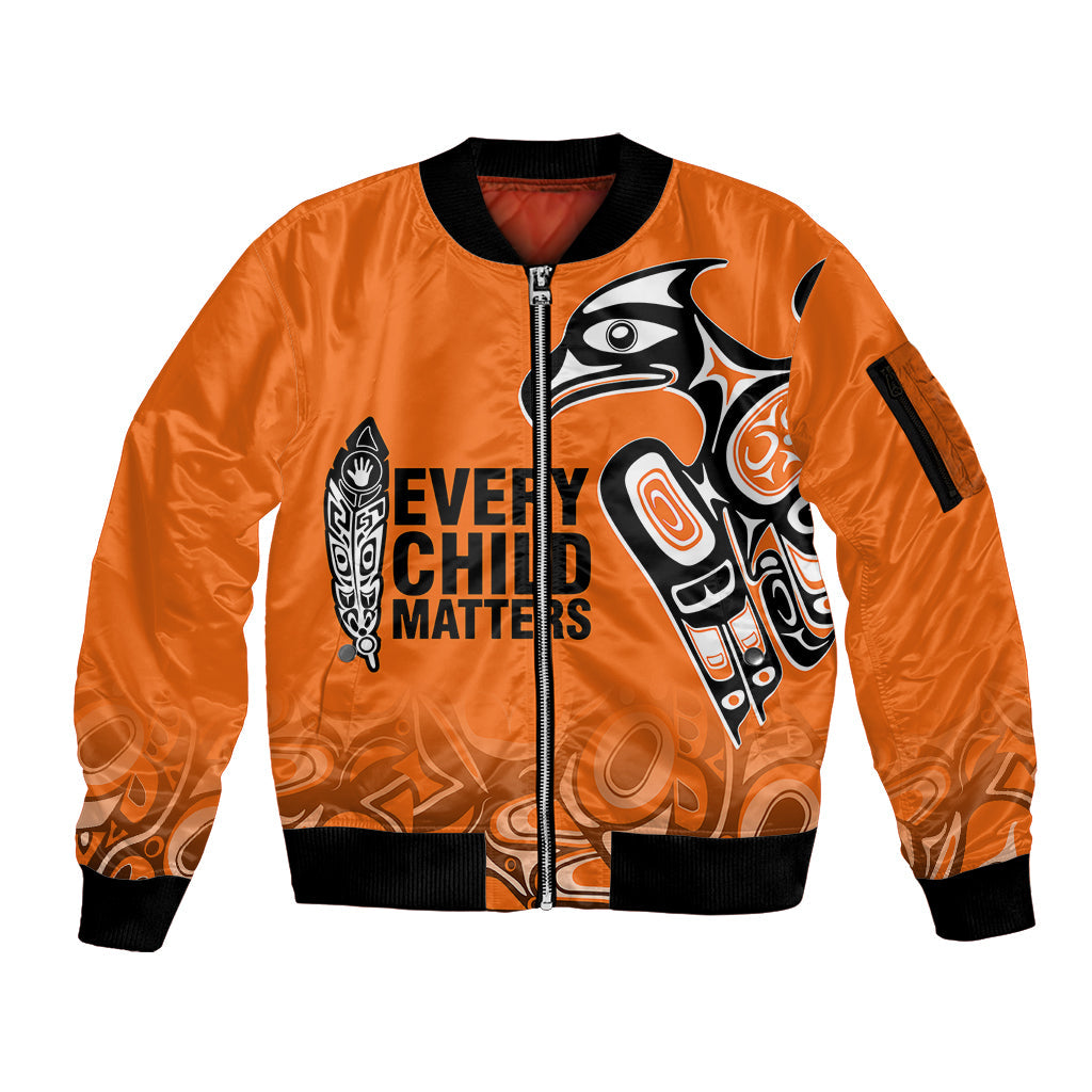 Canada Indigenous Sleeve Zip Bomber Jacket Aboriginal Bird Art - Every Child Matters