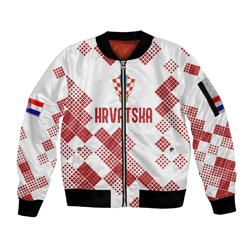 Personalised Croatia Football Sleeve Zip Bomber Jacket Champions Hrvatska - Mosaic Style