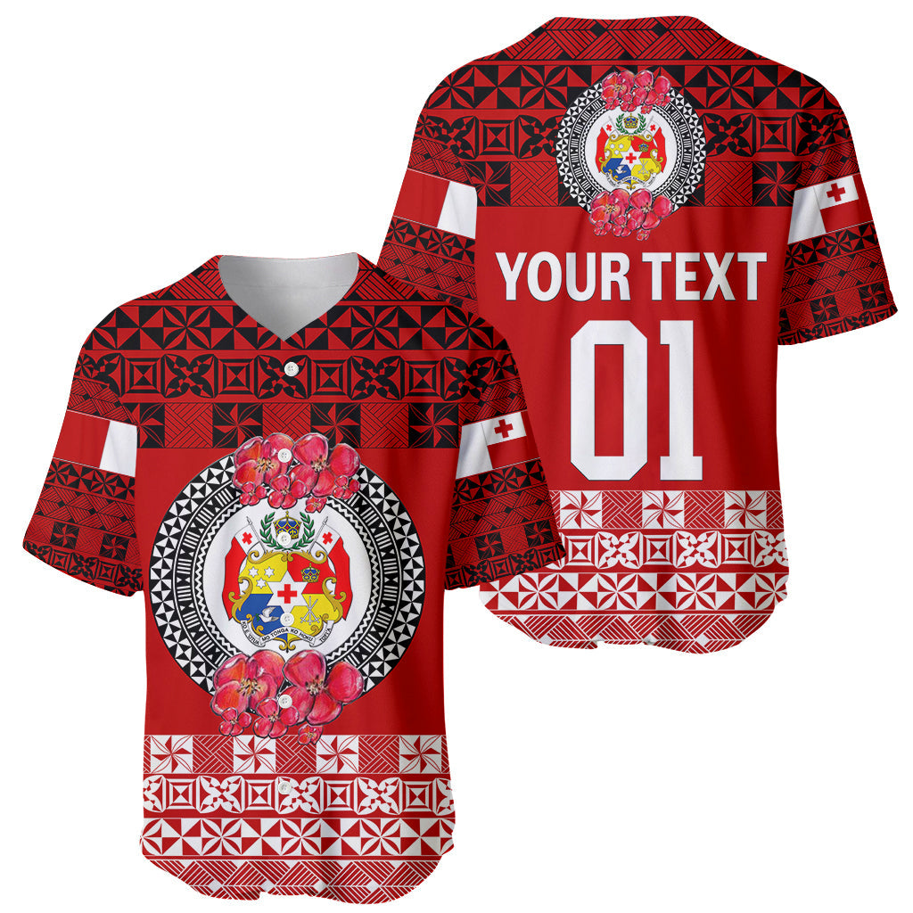 (Custom Personalised) Tonga Emancipation Day Baseball Jersey Independence Day Simple Ngatu Heilala Flower Red
