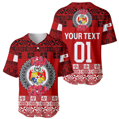 (Custom Personalised) Tonga Emancipation Day Baseball Jersey Independence Day Simple Ngatu Heilala Flower Red