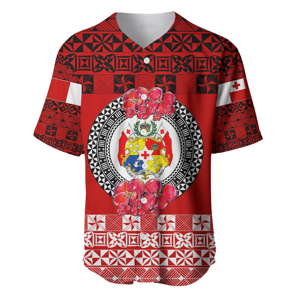 (Custom Personalised) Tonga Emancipation Day Baseball Jersey Independence Day Simple Ngatu Heilala Flower Red