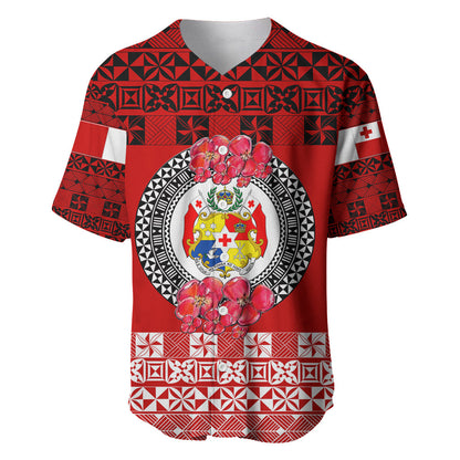 (Custom Personalised) Tonga Emancipation Day Baseball Jersey Independence Day Simple Ngatu Heilala Flower Red