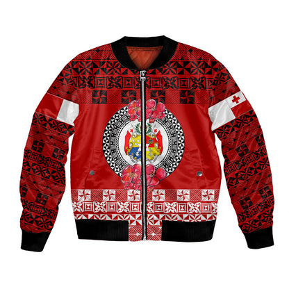 (Custom Personalised) Tonga Emancipation Day Bomber Jacket Independence Day Simple Ngatu Heilala Flower Red