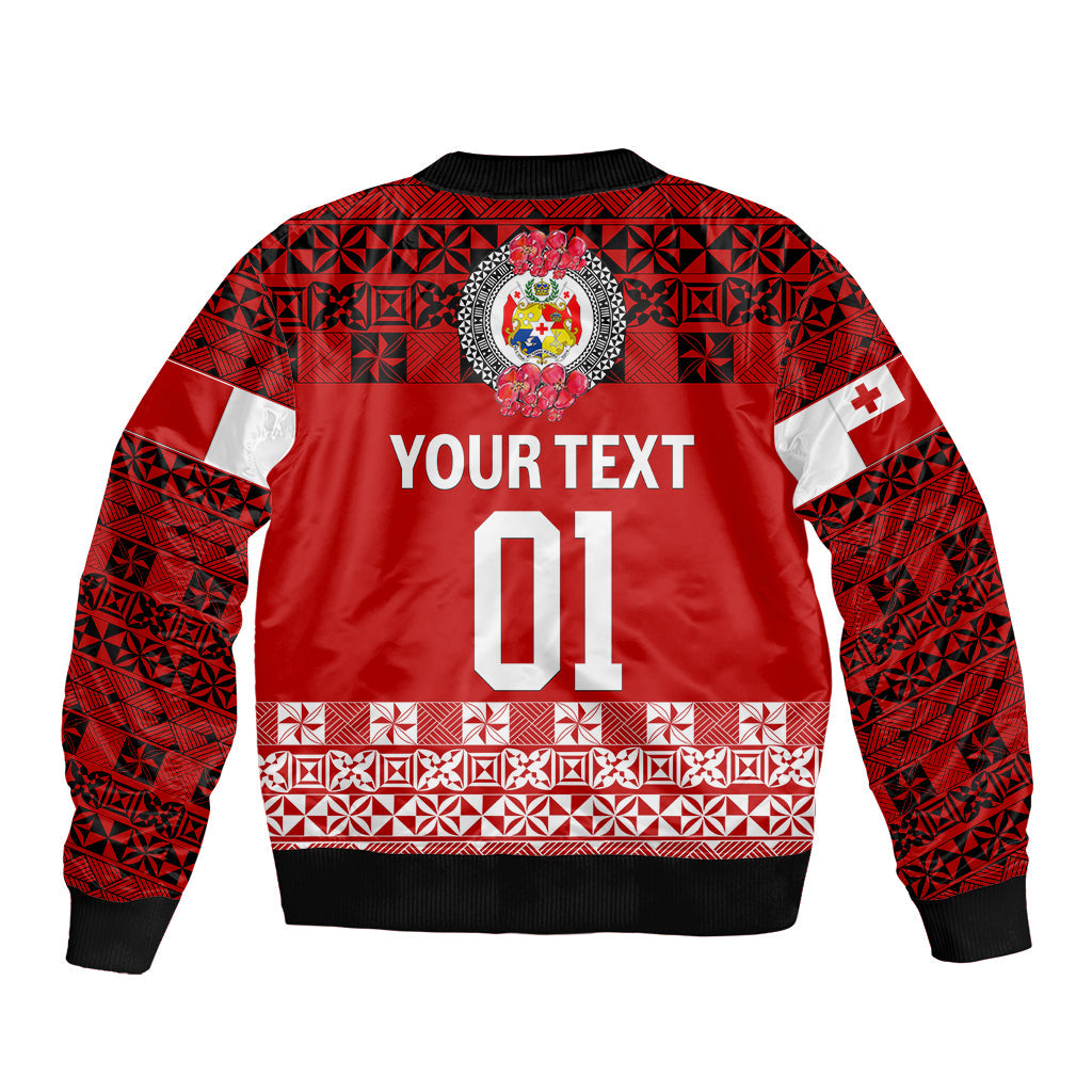 (Custom Personalised) Tonga Emancipation Day Bomber Jacket Independence Day Simple Ngatu Heilala Flower Red