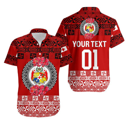 Custom Personalised Tonga Emancipation Day Hawaiian Shirt Independence Day - Simple Ngatu Heilala Flower - Red
