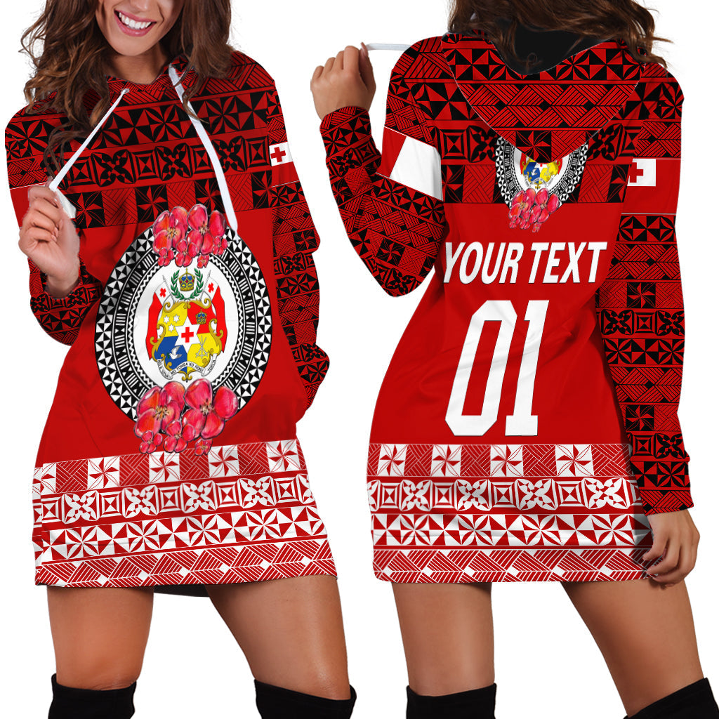 Custom Personalised Tonga Emancipation Day Hoodie Dress Independence Day Simple Ngatu Heilala Flower Red