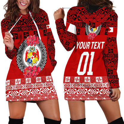 Custom Personalised Tonga Emancipation Day Hoodie Dress Independence Day Simple Ngatu Heilala Flower Red
