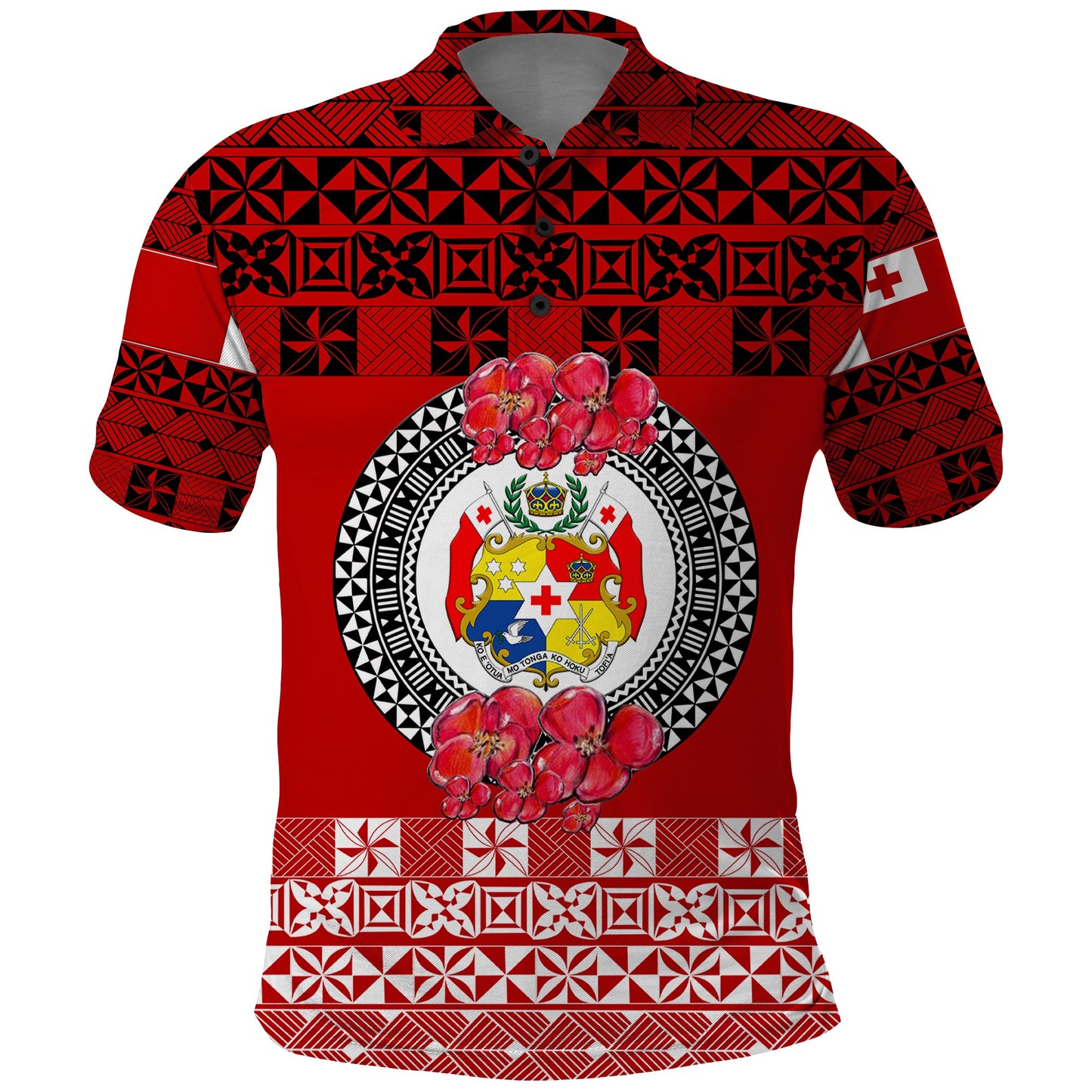 Custom Personalised Tonga Emancipation Day Polo Shirt Independence Day - Simple Ngatu Heilala Flower - Red