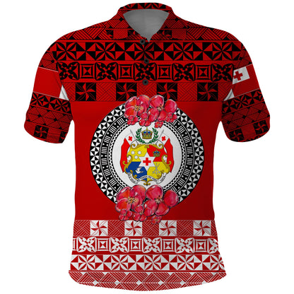 Custom Personalised Tonga Emancipation Day Polo Shirt Independence Day - Simple Ngatu Heilala Flower - Red
