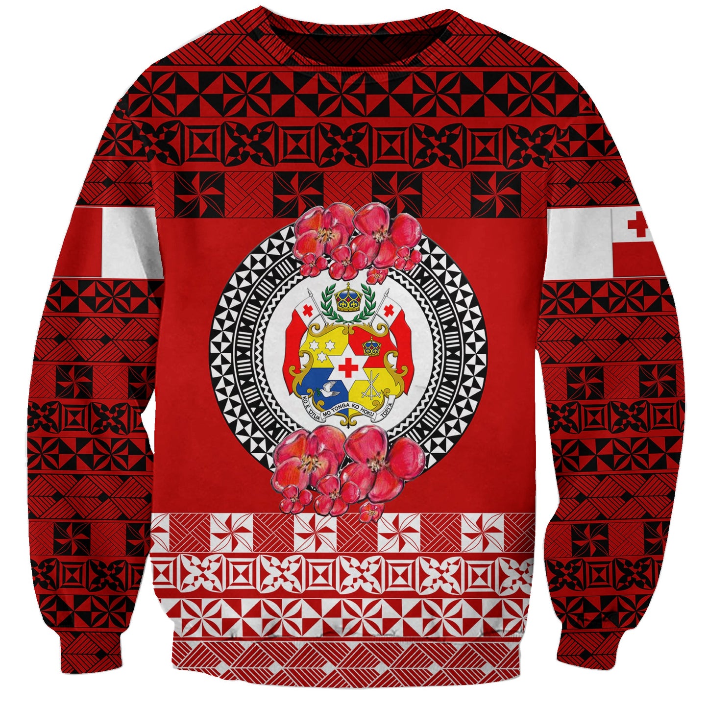 Custom Personalised Tonga Emancipation Day Sweatshirt Independence Day Simple Ngatu Heilala Flower Red