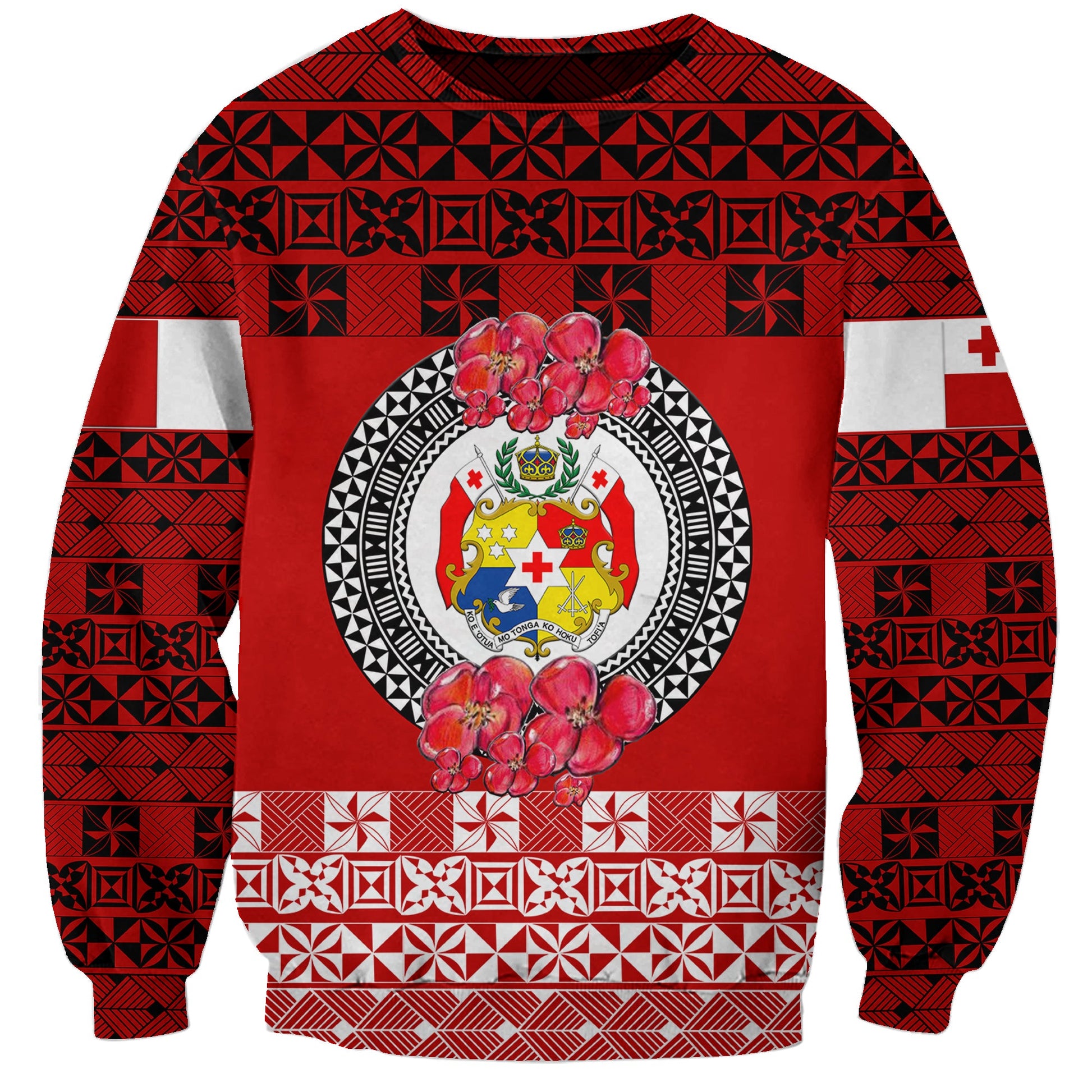 Custom Personalised Tonga Emancipation Day Sweatshirt Independence Day Simple Ngatu Heilala Flower Red