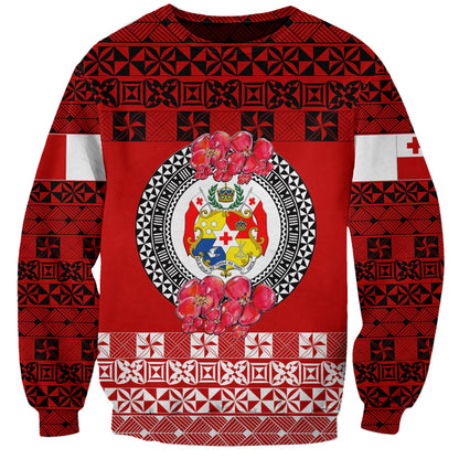 Custom Personalised Tonga Emancipation Day Sweatshirt Independence Day Simple Ngatu Heilala Flower Red
