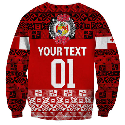 Custom Personalised Tonga Emancipation Day Sweatshirt Independence Day Simple Ngatu Heilala Flower Red