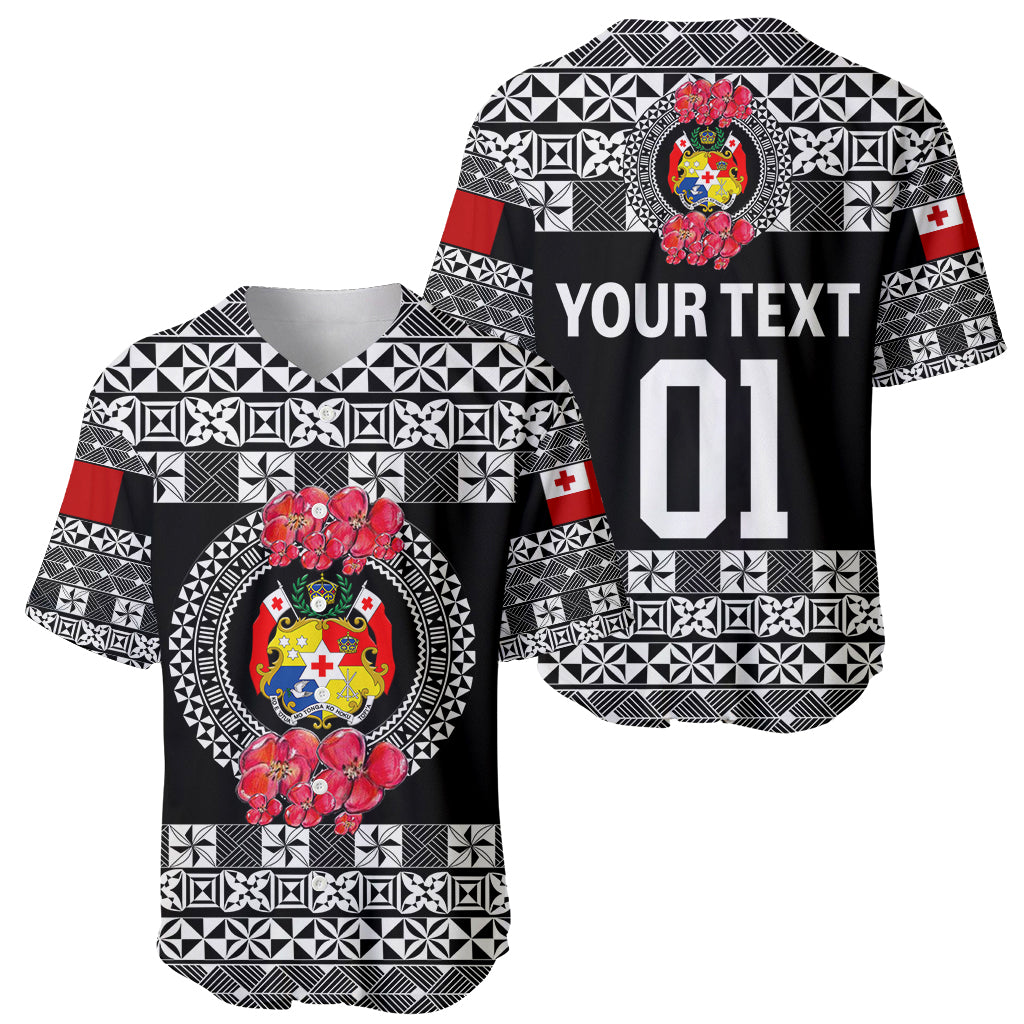 (Custom Personalised) Tonga Emancipation Day Baseball Jersey Independence Day Simple Ngatu Heilala Flower Black