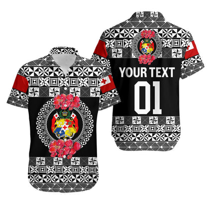 Custom Personalised Tonga Emancipation Day Hawaiian Shirt Independence Day - Simple Ngatu Heilala Flower - Black