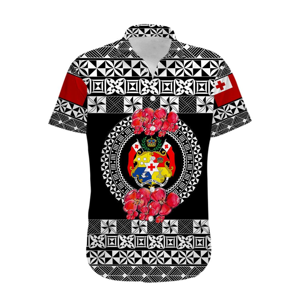 Custom Personalised Tonga Emancipation Day Hawaiian Shirt Independence Day - Simple Ngatu Heilala Flower - Black