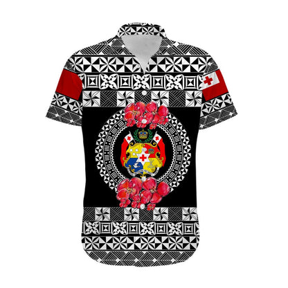 Custom Personalised Tonga Emancipation Day Hawaiian Shirt Independence Day - Simple Ngatu Heilala Flower - Black