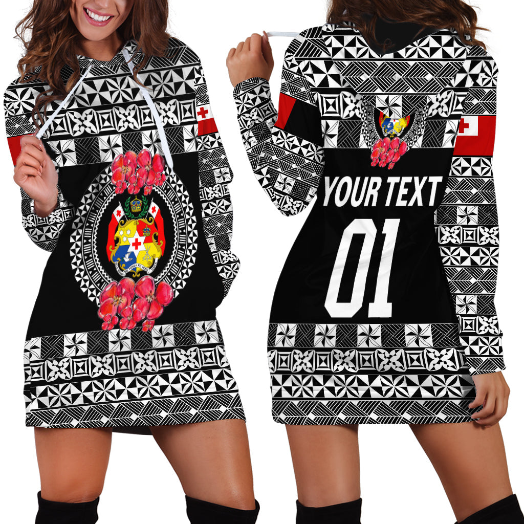 Custom Personalised Tonga Emancipation Day Hoodie Dress Independence Day Simple Ngatu Heilala Flower Black