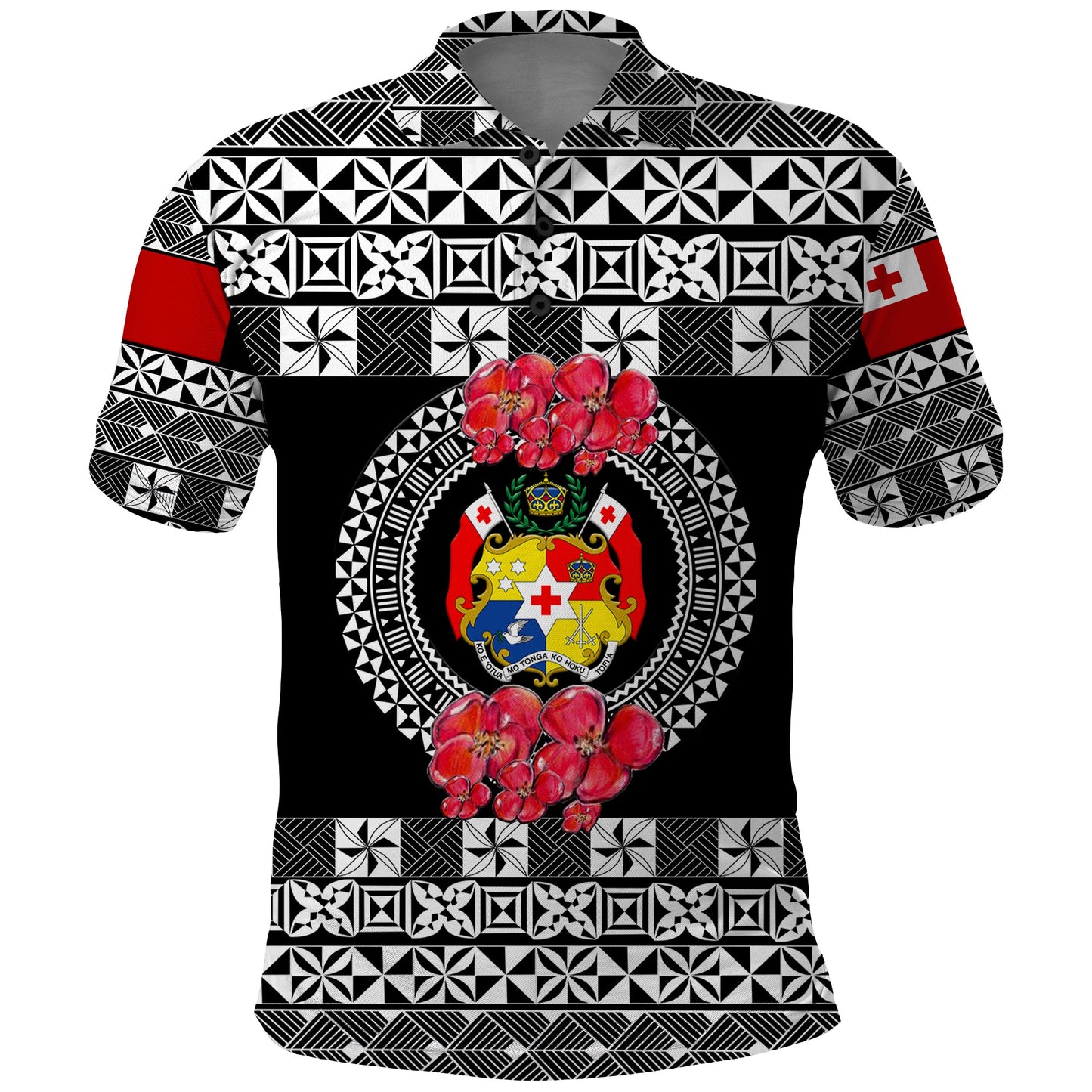 Custom Personalised Tonga Emancipation Day Polo Shirt Independence Day - Simple Ngatu Heilala Flower - Black
