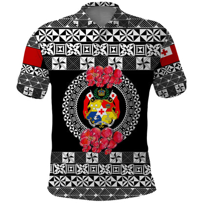 Custom Personalised Tonga Emancipation Day Polo Shirt Independence Day - Simple Ngatu Heilala Flower - Black