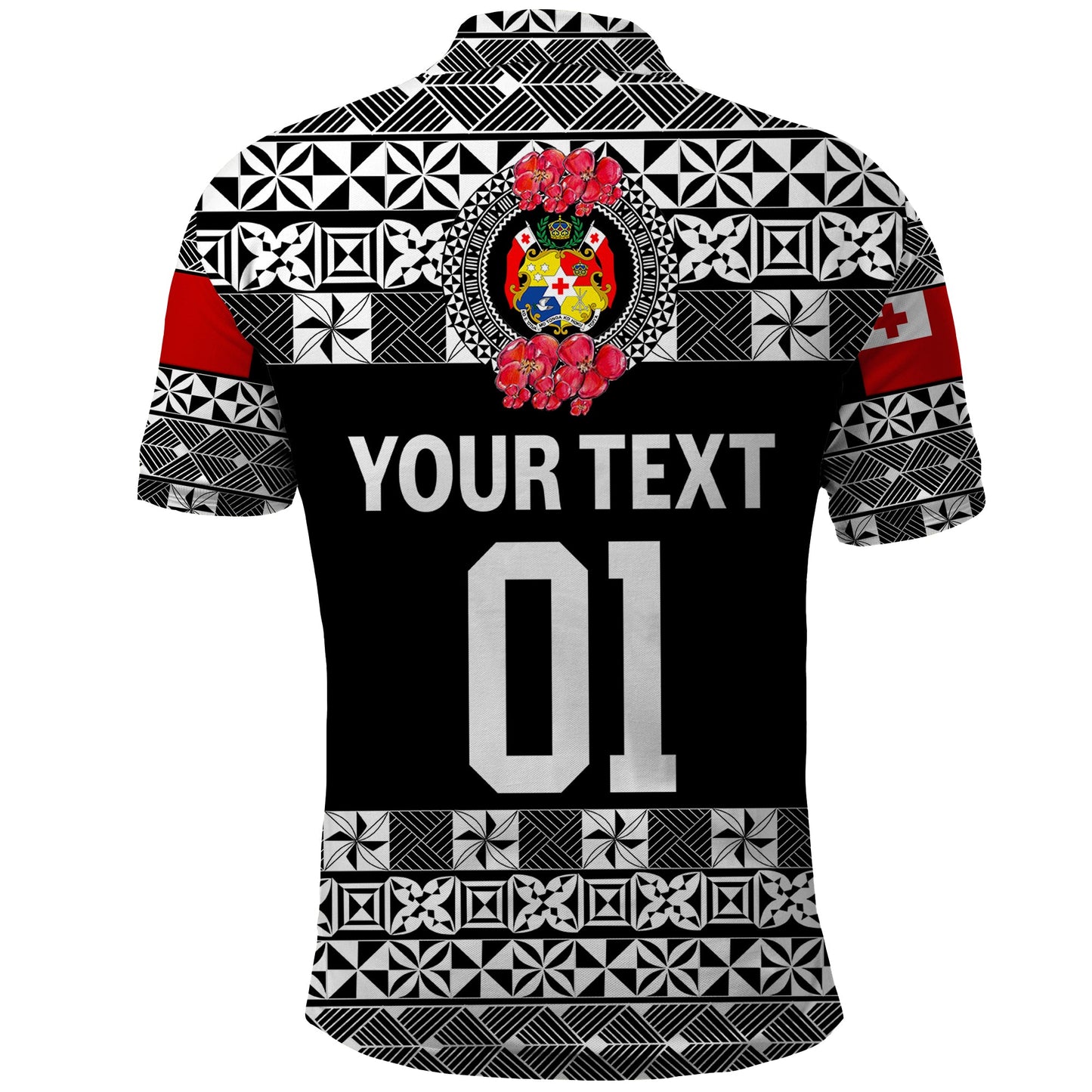 Custom Personalised Tonga Emancipation Day Polo Shirt Independence Day - Simple Ngatu Heilala Flower - Black