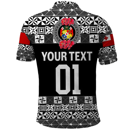 Custom Personalised Tonga Emancipation Day Polo Shirt Independence Day - Simple Ngatu Heilala Flower - Black