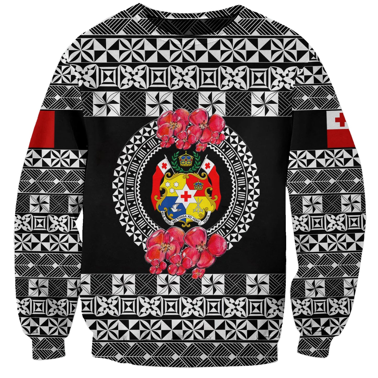 Custom Personalised Tonga Emancipation Day Sweatshirt Independence Day Simple Ngatu Heilala Flower Black