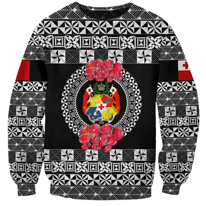 Custom Personalised Tonga Emancipation Day Sweatshirt Independence Day Simple Ngatu Heilala Flower Black
