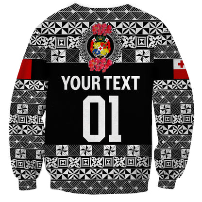Custom Personalised Tonga Emancipation Day Sweatshirt Independence Day Simple Ngatu Heilala Flower Black