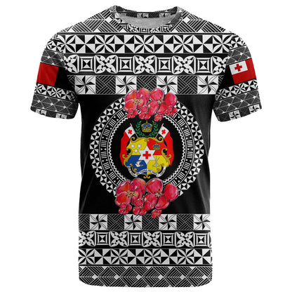 Custom Personalised Tonga Emancipation Day T Shirt Independence Day - Simple Ngatu Heilala Flower - Black