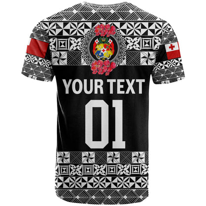 Custom Personalised Tonga Emancipation Day T Shirt Independence Day - Simple Ngatu Heilala Flower - Black
