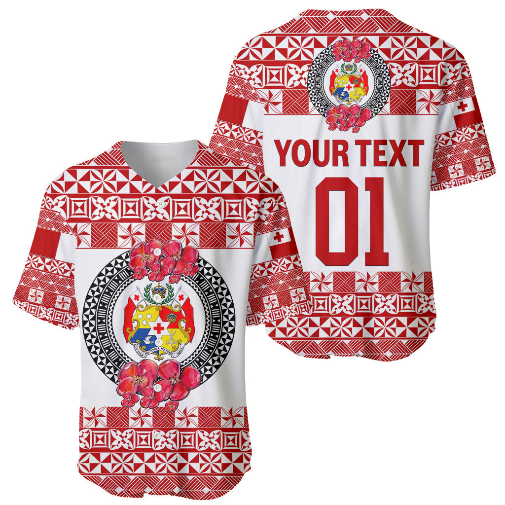 (Custom Personalised) Tonga Emancipation Day Baseball Jersey Independence Day Simple Ngatu Heilala Flower White Red