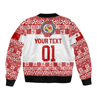 (Custom Personalised) Tonga Emancipation Day Bomber Jacket Independence Day Simple Ngatu Heilala Flower White Red