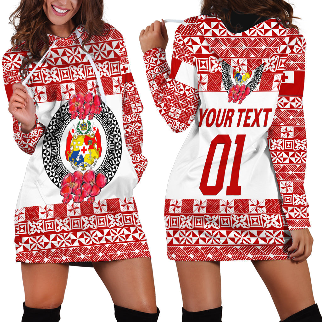 Custom Personalised Tonga Emancipation Day Hoodie Dress Independence Day Simple Ngatu Heilala Flower White Red