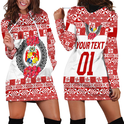 Custom Personalised Tonga Emancipation Day Hoodie Dress Independence Day Simple Ngatu Heilala Flower White Red