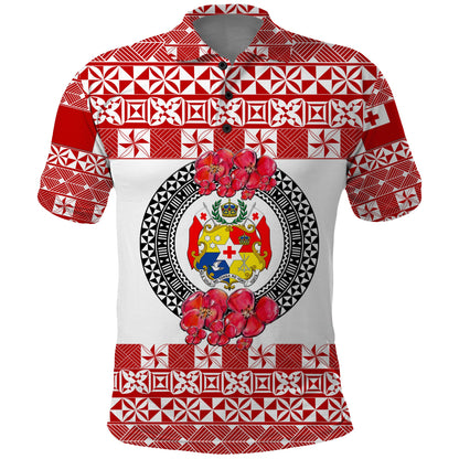 Custom Personalised Tonga Emancipation Day Polo Shirt Independence Day - Simple Ngatu Heilala Flower - White Red