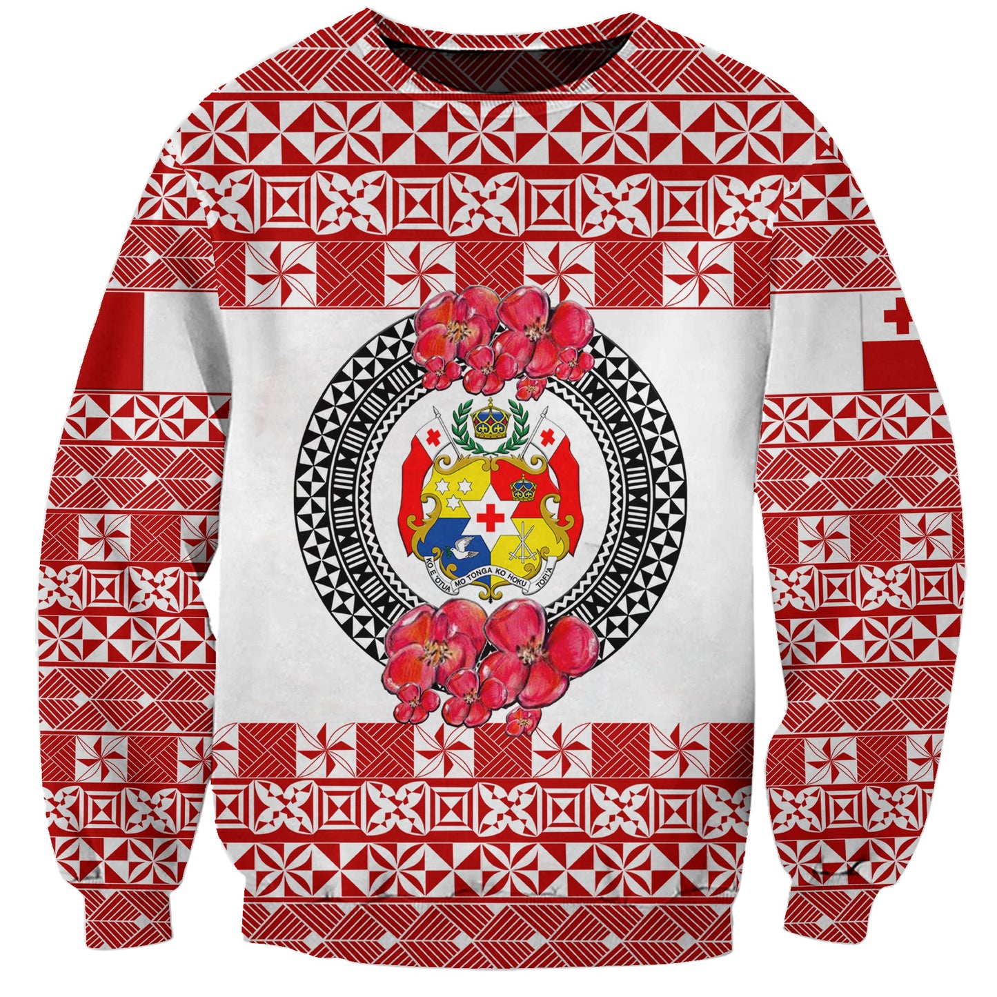 Custom Personalised Tonga Emancipation Day Sweatshirt Independence Day Simple Ngatu Heilala Flower White Red