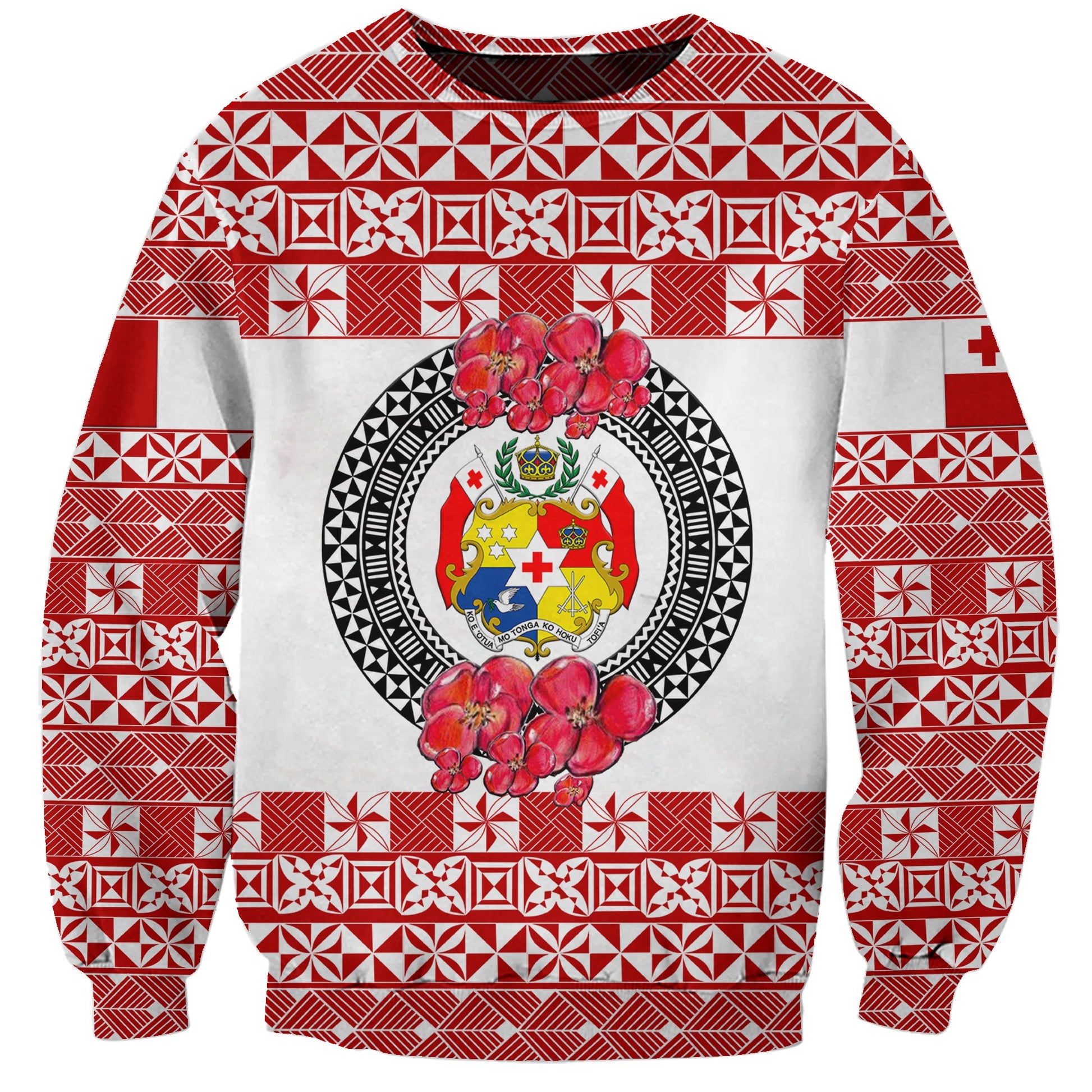 Custom Personalised Tonga Emancipation Day Sweatshirt Independence Day Simple Ngatu Heilala Flower White Red