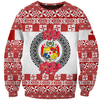 Custom Personalised Tonga Emancipation Day Sweatshirt Independence Day Simple Ngatu Heilala Flower White Red