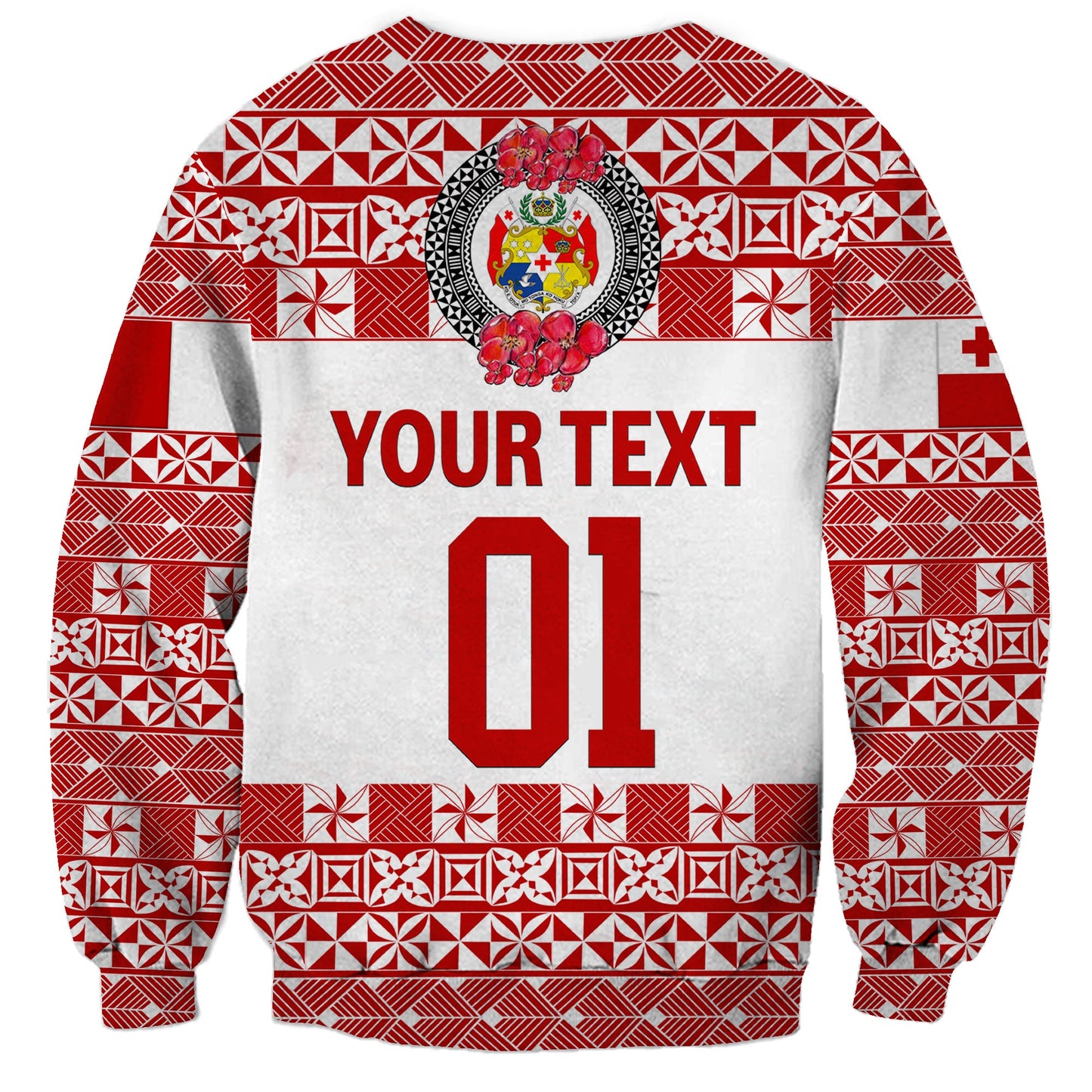 Custom Personalised Tonga Emancipation Day Sweatshirt Independence Day Simple Ngatu Heilala Flower White Red