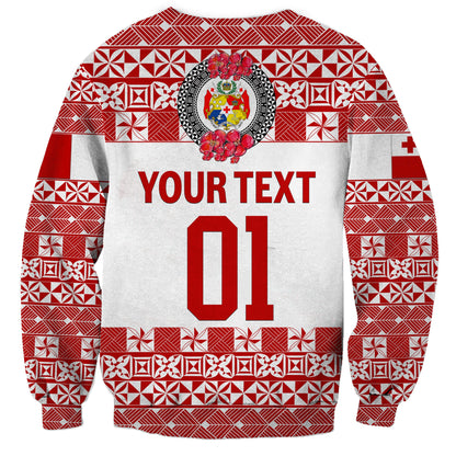Custom Personalised Tonga Emancipation Day Sweatshirt Independence Day Simple Ngatu Heilala Flower White Red