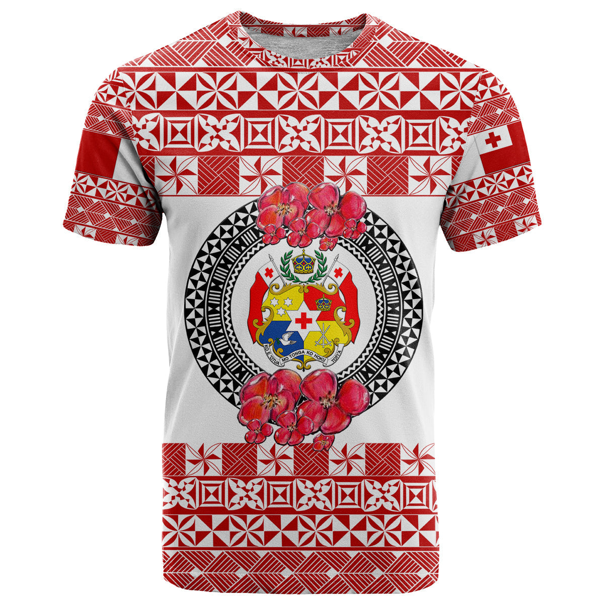 Custom Personalised Tonga Emancipation Day T Shirt Independence Day - Simple Ngatu Heilala Flower - White Red