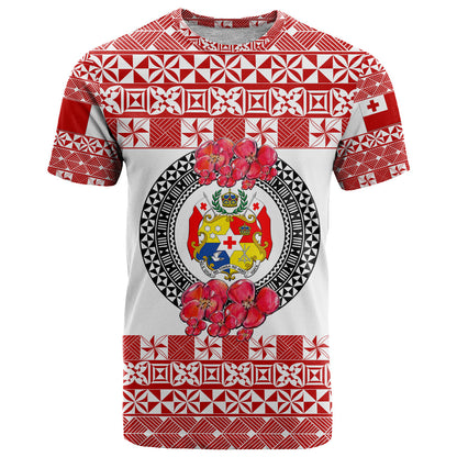 Custom Personalised Tonga Emancipation Day T Shirt Independence Day - Simple Ngatu Heilala Flower - White Red