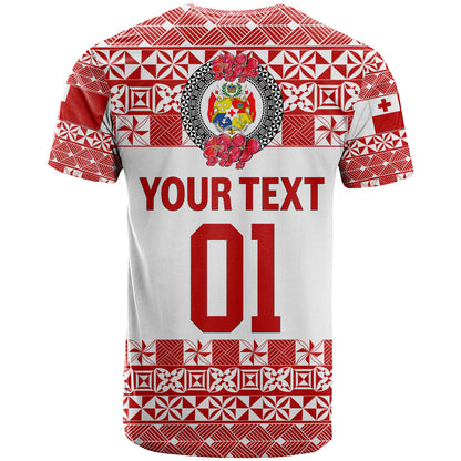 Custom Personalised Tonga Emancipation Day T Shirt Independence Day - Simple Ngatu Heilala Flower - White Red
