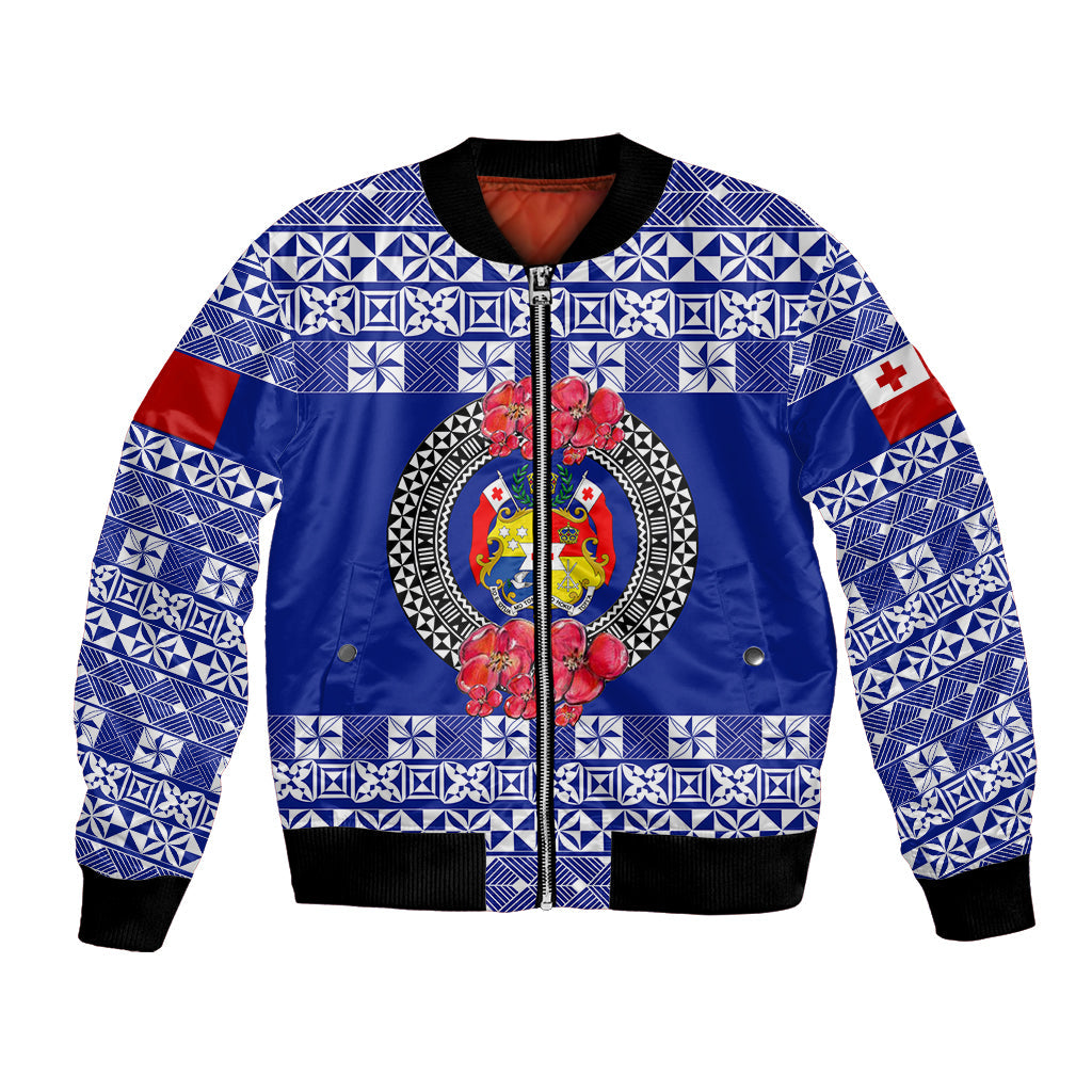 (Custom Personalised) Tonga Emancipation Day Bomber Jacket Independence Day Simple Ngatu Heilala Flower Blue