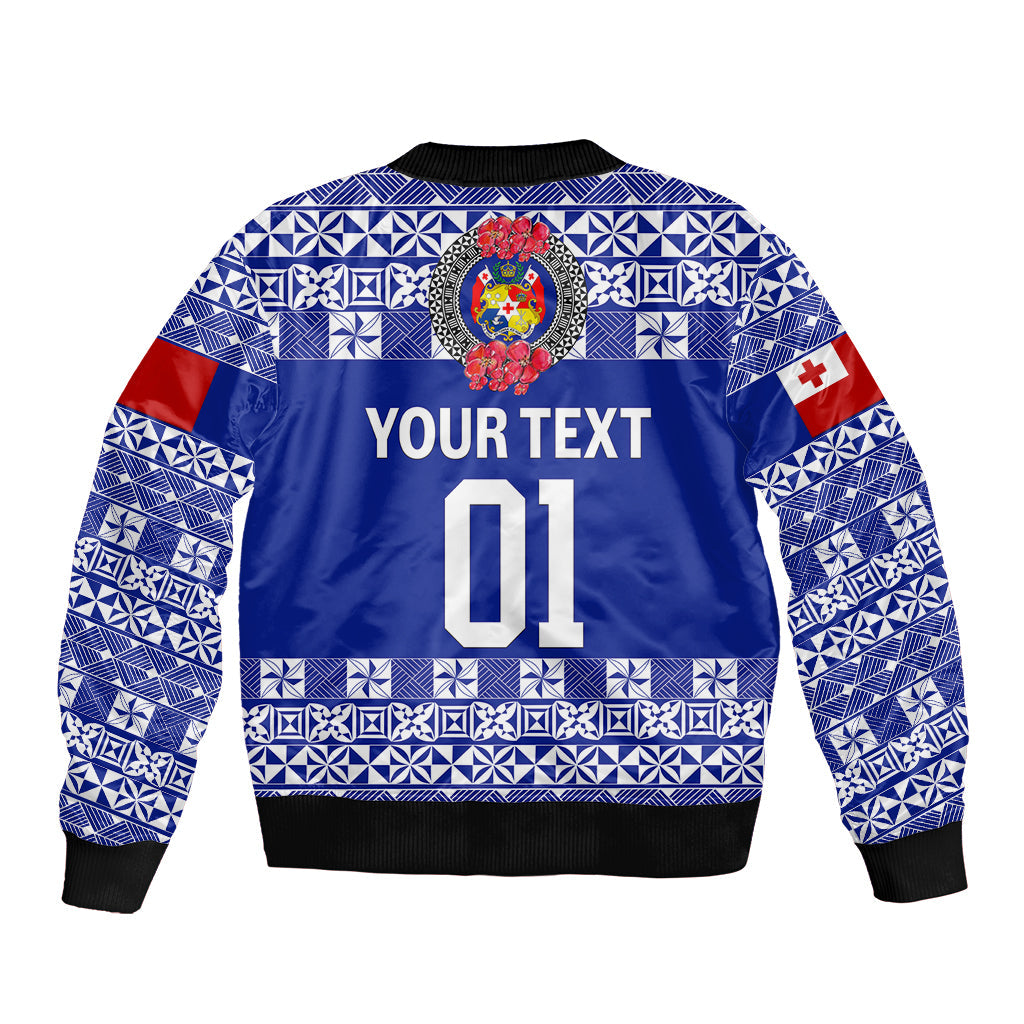 (Custom Personalised) Tonga Emancipation Day Bomber Jacket Independence Day Simple Ngatu Heilala Flower Blue