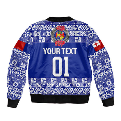 (Custom Personalised) Tonga Emancipation Day Bomber Jacket Independence Day Simple Ngatu Heilala Flower Blue