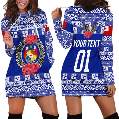 Custom Personalised Tonga Emancipation Day Hoodie Dress Independence Day Simple Ngatu Heilala Flower Blue