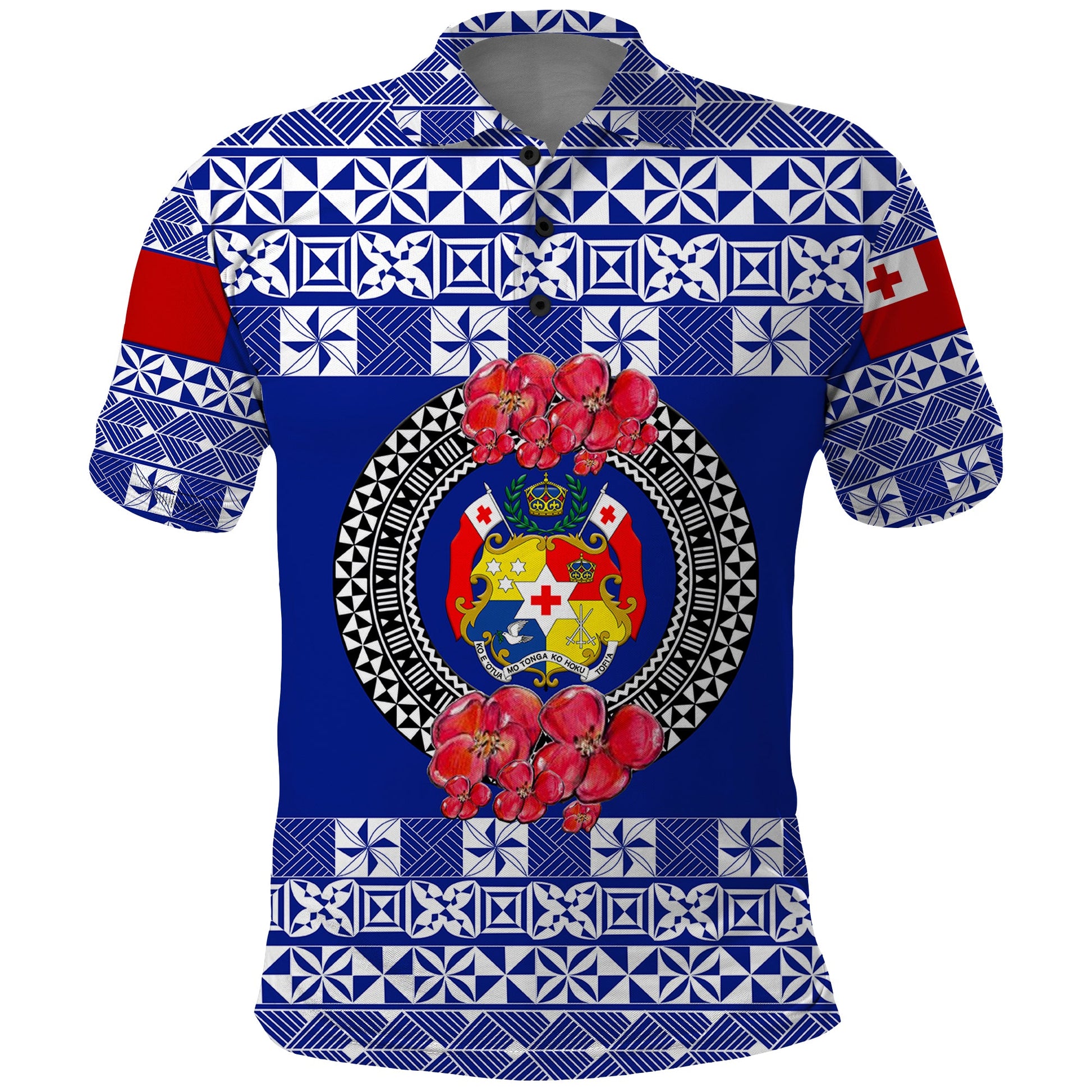 Custom Personalised Tonga Emancipation Day Polo Shirt Independence Day - Simple Ngatu Heilala Flower - Blue