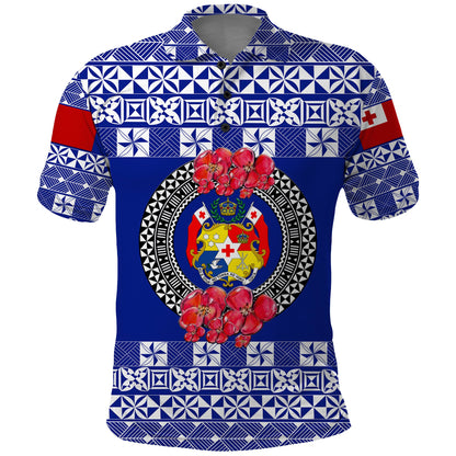 Custom Personalised Tonga Emancipation Day Polo Shirt Independence Day - Simple Ngatu Heilala Flower - Blue